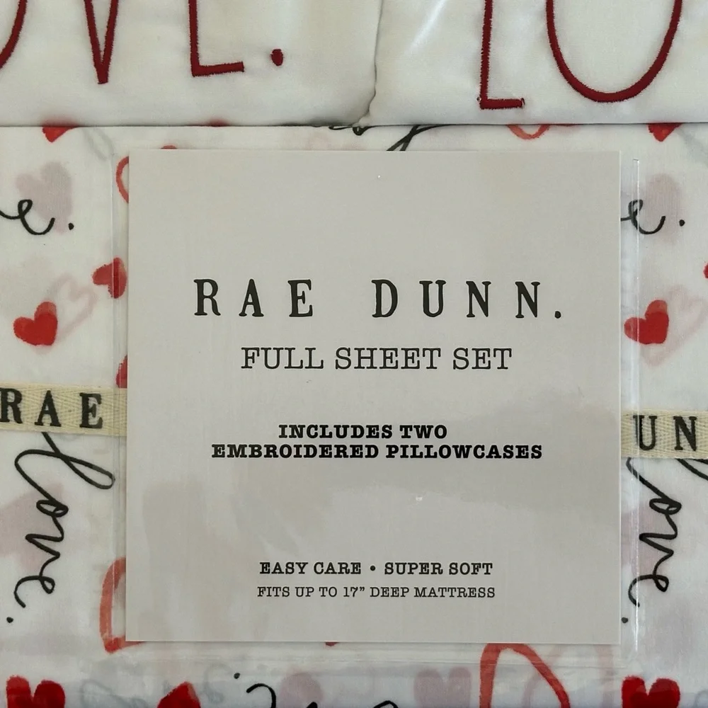 Rae Dunn Full Sheets Set Red Hearts Love Valentine’s Day NEW Sustainable